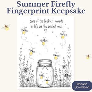 Summer Fingerprint Keepsake, Firefly Handprint Craft, Summer Memory Printable, Kids Fingerprint Activity, Grandparent Gift
