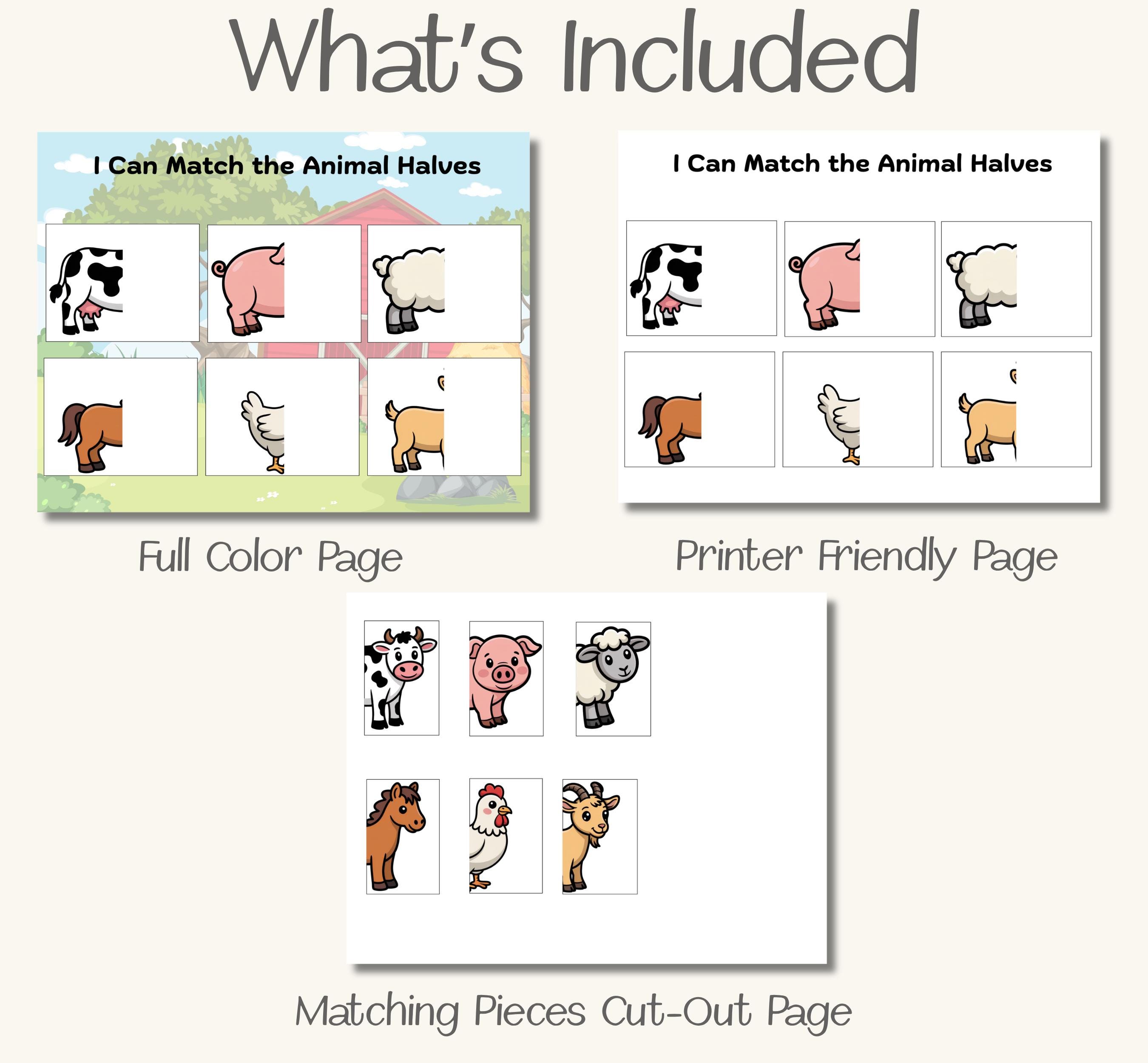 Farm Animal Matching Game Printable | Busy Book Toddler Activity | Cut ...