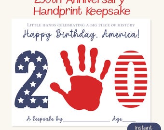 Handafdruk ambacht 250e verjaardag, kleine handjes vieren een groot stuk geschiedenis, 4 juli aandenken, patriottische afdrukbare kinderen