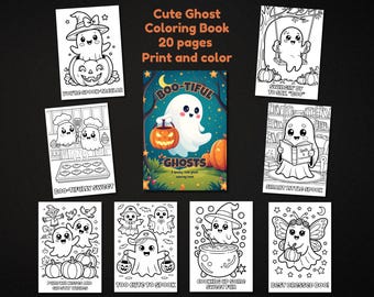 Halloween Kawaii Ghost Coloring Book, Printable 20 page Coloring Book, Spooky Kawaii Ghost Coloring Pages, Bold and Easy Color, Spooky Cute