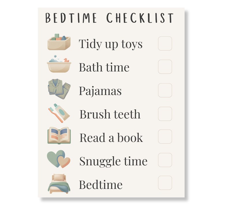 Kids Bedtime Routine Chart Printable, Toddler Visual Schedule, Evening ...