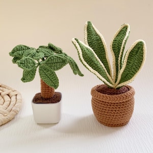 Planta de serpiente/árbol de la fortuna hecho a mano en maceta de ganchillo, regalo para amantes de las plantas de imitación, decoración de escritorio de ganchillo, regalo navideño