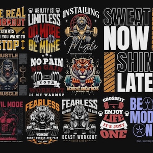 Fitness TShirt png, Motivational Mega PNG bundle, Workout Shirt Quotes, Gym Cut File