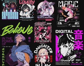 Diseños de camisetas de anime PNG / Arte urbano y personajes famosos
