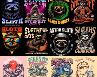 Faultier PNG-Bundle | 30+ Retro Streetwear Grafiken | Lustige Vintage T-Shirt Designs