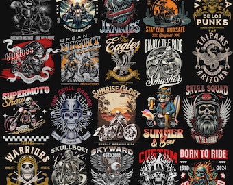 Streetwear Motorcycle Biker T-Shirt Bundle | PNG Graphic Pack for Biker Clubs & Urban Style Fans