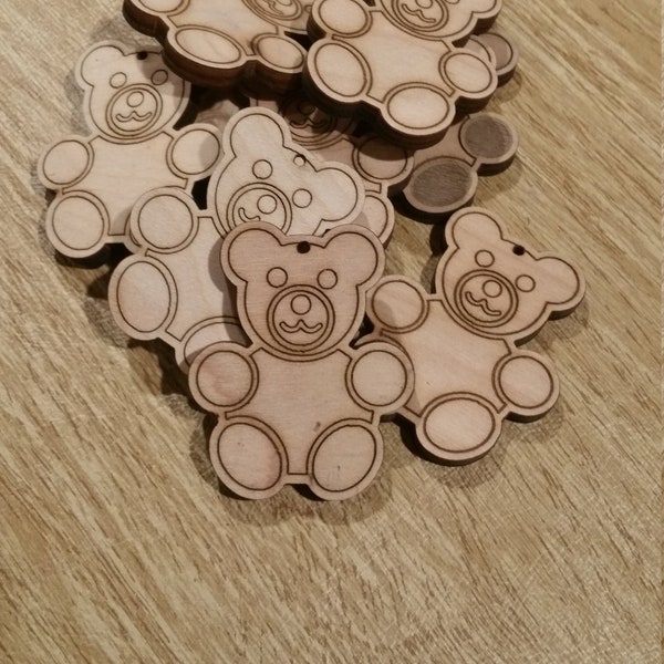 Laser cut wood Teddy Bear 2.5mm Birch 2, 3, 4, 5 and 6 inch Arts crafts decoration paint project ornament gift