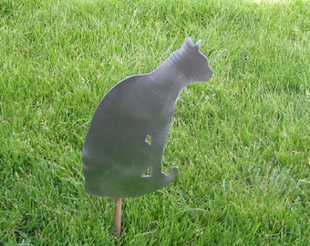 Gato gatito sentado en el patio, estaca de jardín, arte de metal felino 3