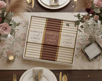 50 Stück Luxus-Hochzeitsschokolade, maßgeschneiderte Schokolade, Hochzeitsgeschenke, Hochzeitsschokoladengeschenke, Gefälligkeiten für Gäste, Verlobungsschokolade