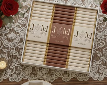 50 Stück Luxus-Hochzeitsschokolade, maßgeschneiderte Schokolade, Hochzeitsgeschenke, Hochzeitsschokoladengeschenke, Gefälligkeiten für Gäste, Verlobungsschokolade
