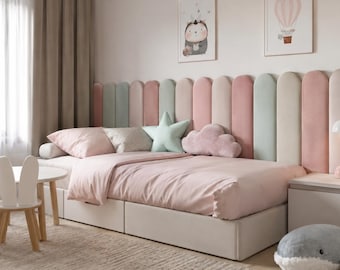 Painéis de parede estofados em veludo | Cabeceira acolchoada, decoração acústica, quarto infantil