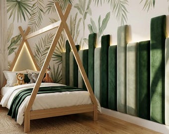Painel de parede estofado em veludo | Revestimento retangular macio para cabeceira | Painéis de parede para quarto infantil