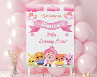 Plim Plim Birthday Party Welcome Sign, Pastel Watercolor Design, Editable in Canva