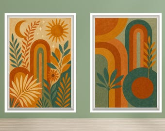 Boho Wall Art Digital Download – Abstract Colorful Retro Art | Living Room Decor | Instant Art Print | Printable Wall Art
