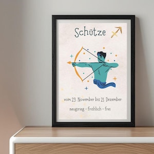 Sagittarius Zodiac Sign Poster – Digital Download | Astrology Wall Art with Character Traits & Birth Date