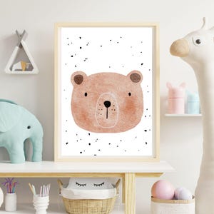 Póster de oso para habitación de bebé | Descarga digital A3 y A4 | Póster de animalito para habitación de bebé | Decoración minimalista para la habitación de tu bebé