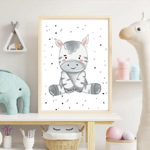 Zebra Kinderzimmer Poster | Digitaler Download A3 & A4 | Süßes Tierposter Babyzimmer | Minimalistische Wanddeko fürs Kinderzimmer