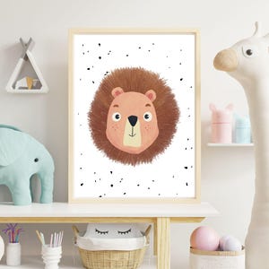 Póster de león para habitación de bebé | Descarga digital A3 y A4 | Póster de animalito para habitación de bebé | Decoración minimalista para la habitación de tu bebé