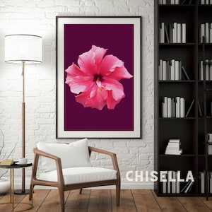 Pink Hibiscus Flower Print | Digital Poster | Minimal Flower Wall Art | Modern Floral Artwork