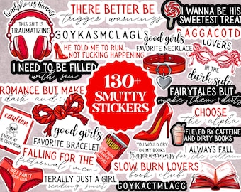 Smutty +130pcs PNG Smut Stickers Dark Romance Reader Clip Art Spicy Book Lover Stickers Bundle Romantasy PNG Book Stickers