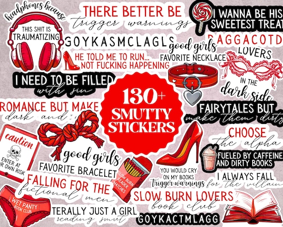 Smutty +130pcs PNG Smut Stickers Dark Romance Reader Clip Art Spicy Book Lover Stickers Bundle Romantasy PNG Book Stickers