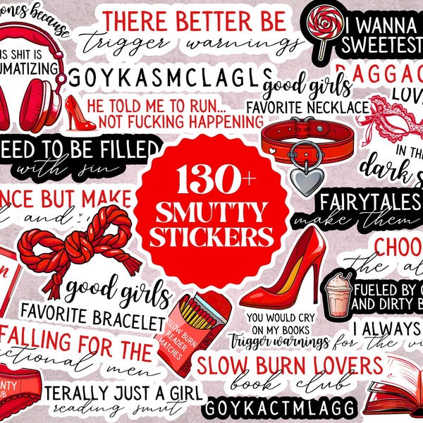 Smutty + 130 stks PNG Smut Stickers Dark Romance Reader Clip Art Spicy Book Lover Stickers Bundel Romantasy PNG Boekstickers