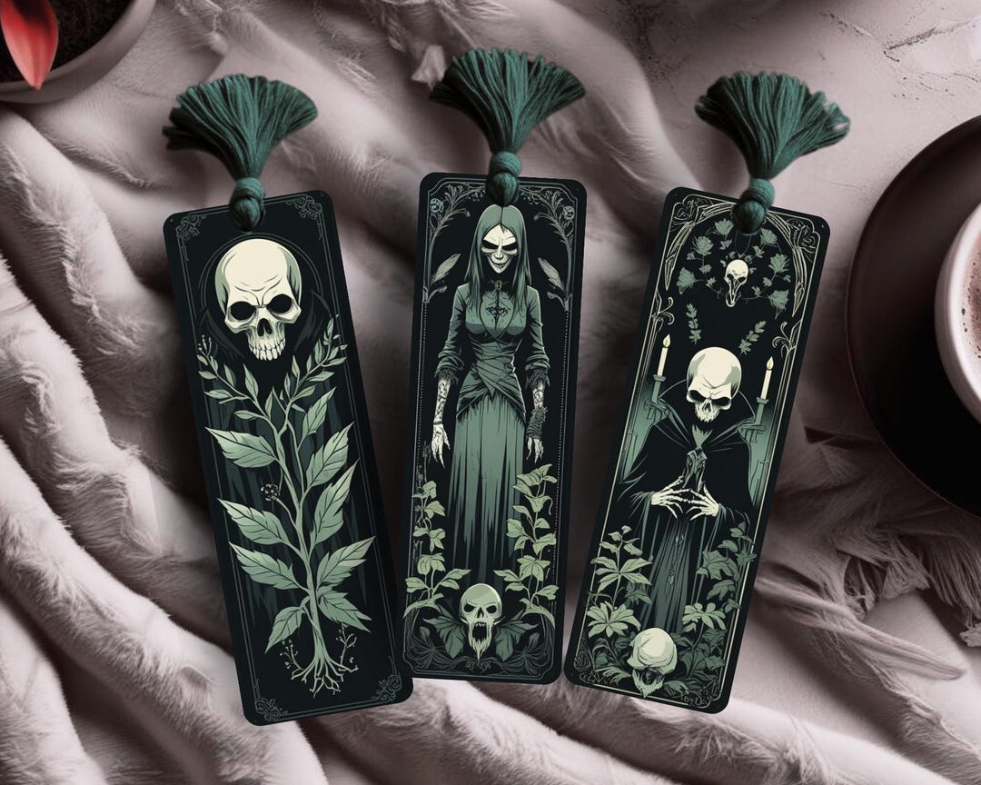 3pcs Horror Bookmark PNG Printable Skull Bookmarks Set Instant Download ...