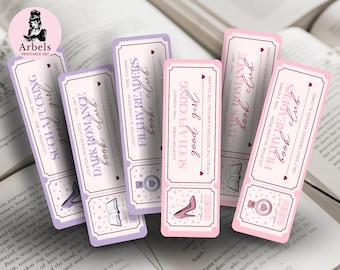 6pcs Smutty Book Lovers Bookmark PNG Smut Ticket Bookmark Instant Download Dark Romance Book Club Pastel Cute Bookmarks Set Gift For Reader