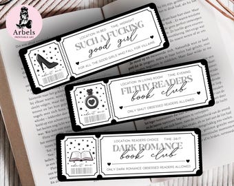 3 segnalibri con biglietti Dark Romance in formato PNG, segnalibri per amanti dei libri, segnalibri con biglietti del cinema, segnalibri PNG Smutty, segnalibri Trendy Romantasy Smut.