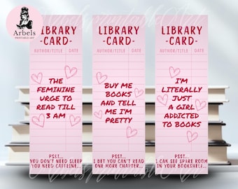 3pcs Library Card PNG Bookmark Printable Bookmark PNG Book Lover Bookmark Instant Download Cute And Unique Bookmark set
