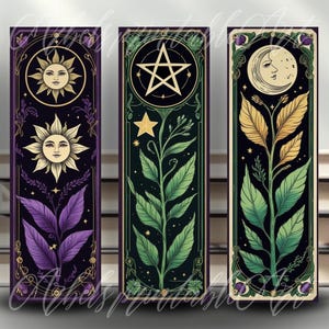 3pcs Witchy Bookmark PNG Sun And Moon Printable Cute Bookmarks Set Instant Download bookmark Tarot PNG Bookmark