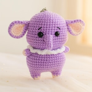 Purple Crochet Elephant Keychain - Handmade Amigurumi Elephant Plush Charm - Cute Animal Bag Accessory - Gift for Elephant Lovers/Kids
