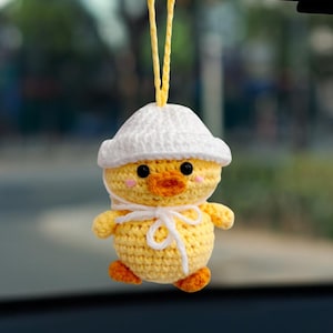 Crochet Duck Car Mirror Charm, Cute Rearview Mirror Hanging, Car Mirror Hanging Accessories, Crochet Duck Keychain