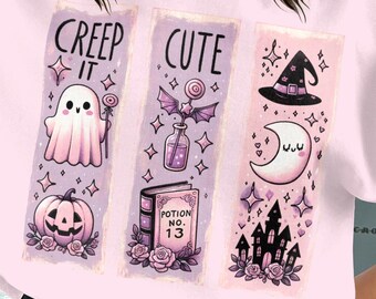 Creep It Cute Halloween PNG | Pastel Goth Sublimation Digital Download | Cute Spooky Ghost, Potion, Witch Hat Clipart | 300 DPI