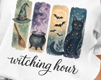 Witching Hour png: Witchy Cat Halloween-ontwerp (digitale download)