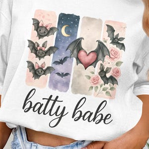 Batty Babe Halloween PNG: Gothic Bat & Roses Sublimation Design