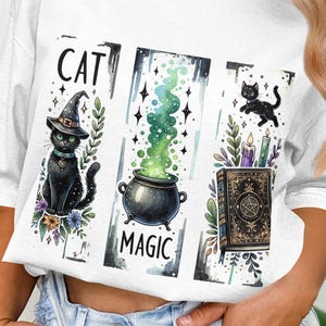 Witchy Black Cat Halloween PNG: Cauldron Sublimation Design