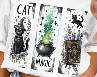 Witchy Black Cat Halloween-png: ketelsublimatieontwerp
