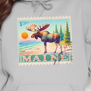 Maine Moose Stamp PNG: Vintage State Sublimation Design (Digital Download