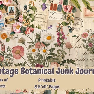 Vintage Botanical Junk Journal Kit | 33 Page Printable Ephemera Bundle | Digital Junk Journal Pages | Floral Collage Scrapbooking Kit