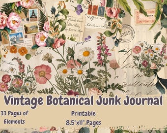 Vintage Botanical Junk Journal Kit: 33 Printable Ephemera Pages (Digital Download)