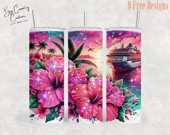 Cruise Life Tumbler Wrap: Tropical Hibiscus Flower Design (PNG Digital Download)