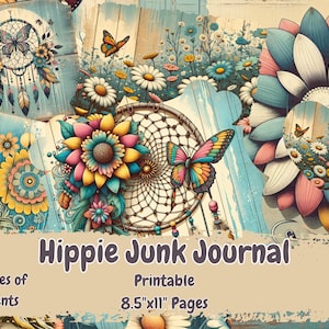 Pastel Hippie Junk Journal Pages: Retro Collage Kit (Digital Download)