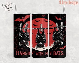 Gothic Bat Tumbler Wrap PNG: Spooky Halloween Sublimation (Digital Download