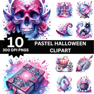 Pastel Halloween Clipart Bundle: Witchy PNG Graphics (300 DPI Digital Download