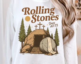 Comfort Colors Rolling Christian T-Shirt, Trendy Stones Easter Clothing, Jesus Christ Shirt, Bible Verse Gift, Faith-Based Graphic Tee