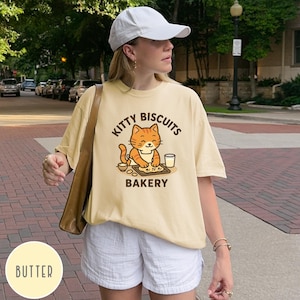 Comfort Colors® Cat Biscuit Shirt, Cute Kitty Biscuits Bakery Retro Style Graphic Tee, Funny Baking Gifts for Her, Cat Lover Baker T-shirt