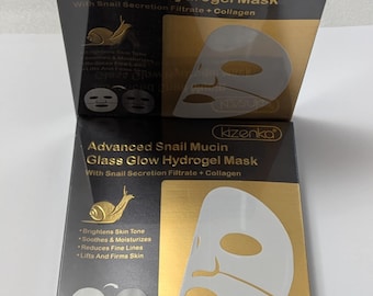 Kizenka Advanced Snail Mucin Glass Glow Hydrogel Mask – 6 szt. | Kolagen + Nawilżenie + Działanie Przeciwstarzeniowe