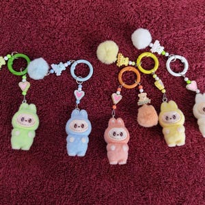 Labubu Rabbit Keychain | Cute Plush Feel Hard Case Charm Pom Pom UK Gift