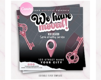 We Have Moved Flyer, New Address Business Flyer, Store Location Flyer, Location Alert Social Media Flyer, Editable in Canva